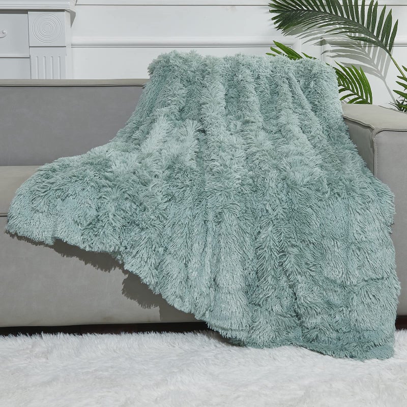 GONAAP Fuzzy Faux Fur Throw Blanket Twin Size Ice Blue Super Soft Cozy Plush Fuzzy Shaggy Blanket for Couch Sofa Bed (Ice Blue, Twin(60"x80")) - Image 1